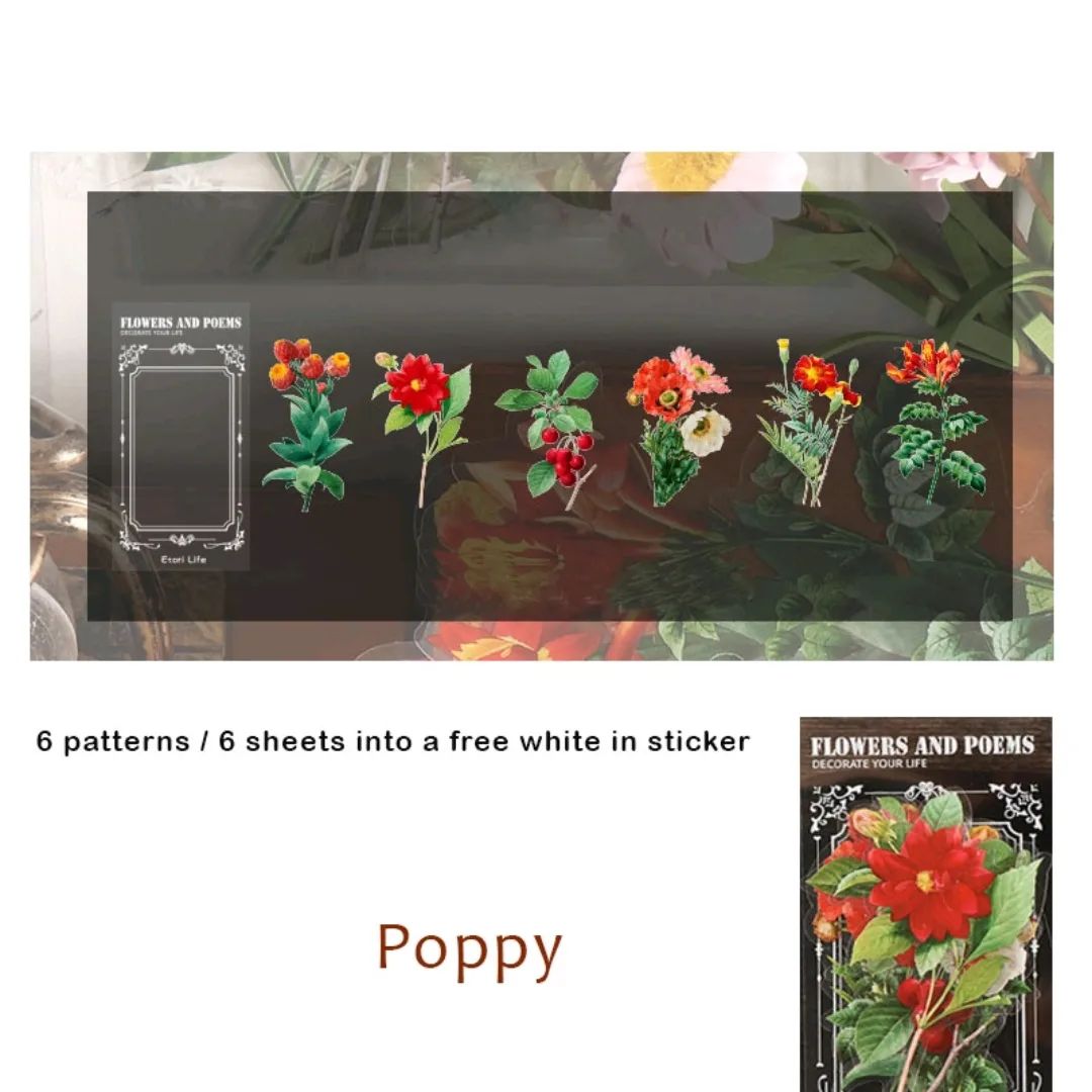 Flowers and Poems Series PET Stickers