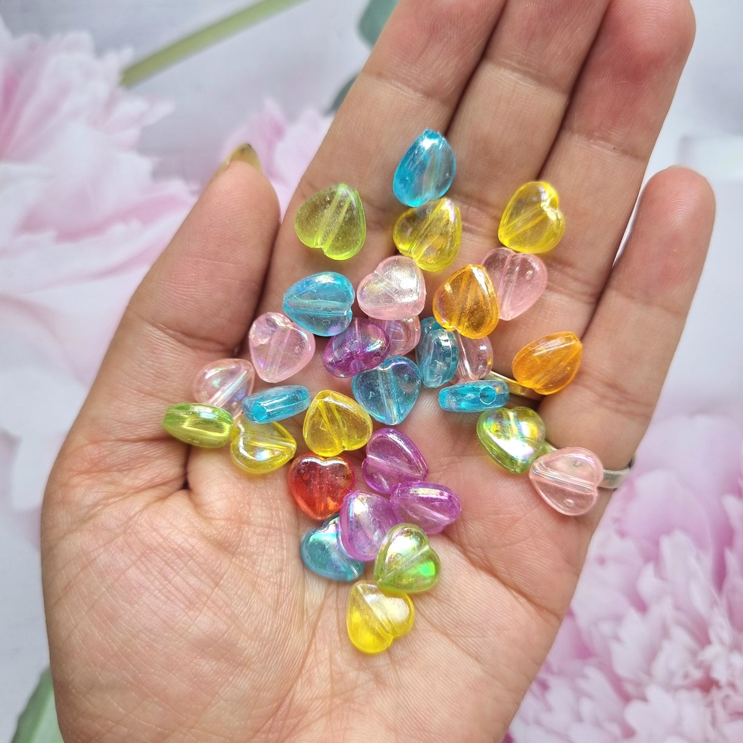 Acrylic Rainbow Shine Heart Beads