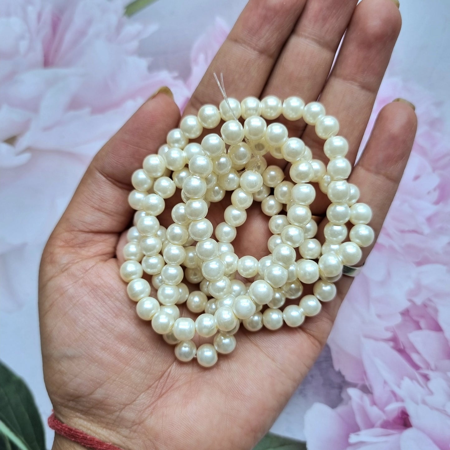 Glass Pearl Beads (Ivory Colour)