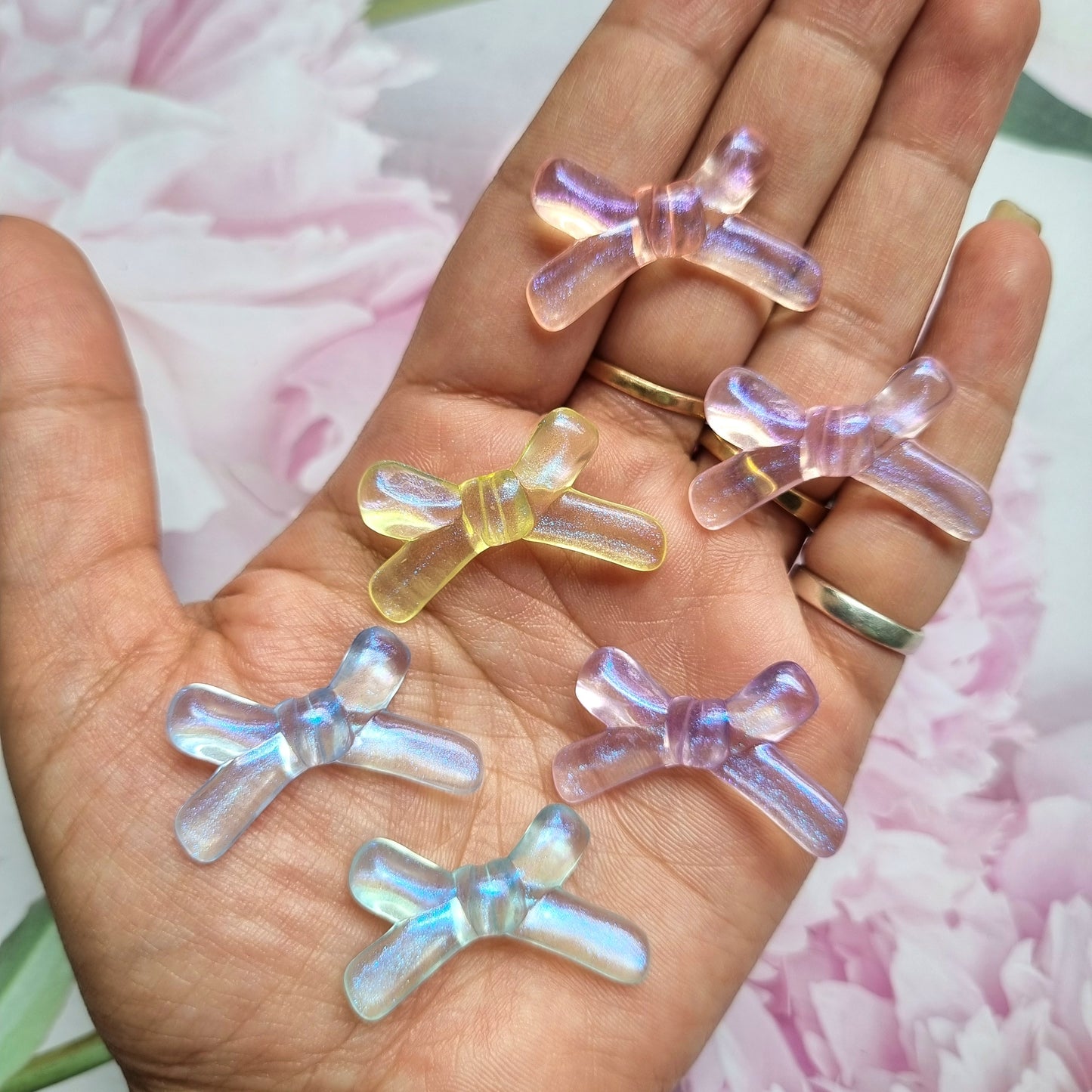 Premium Acrylic Glitter Bow Beads (Iridescent)