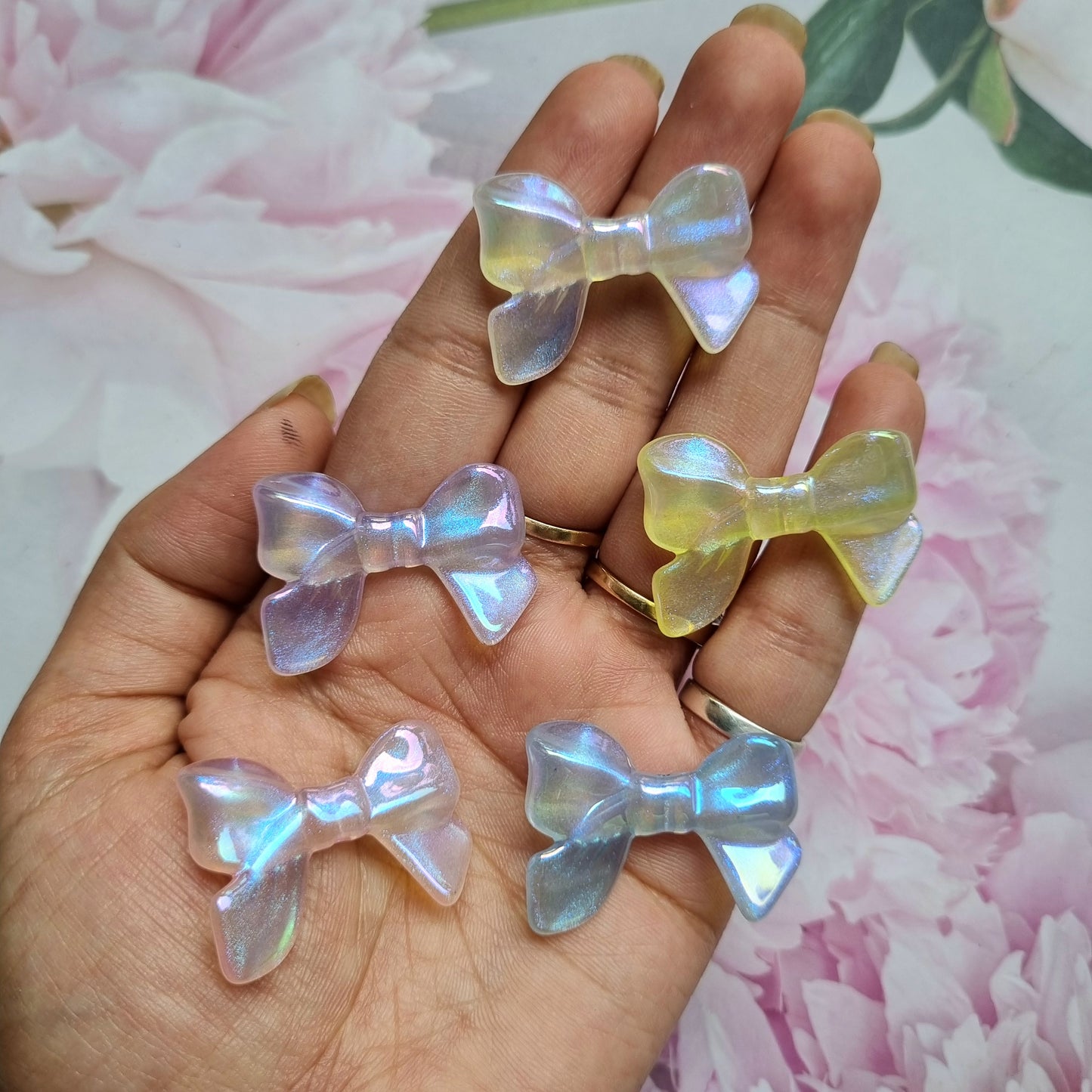 Premium Acrylic Glitter Bow Beads (Iridescent)