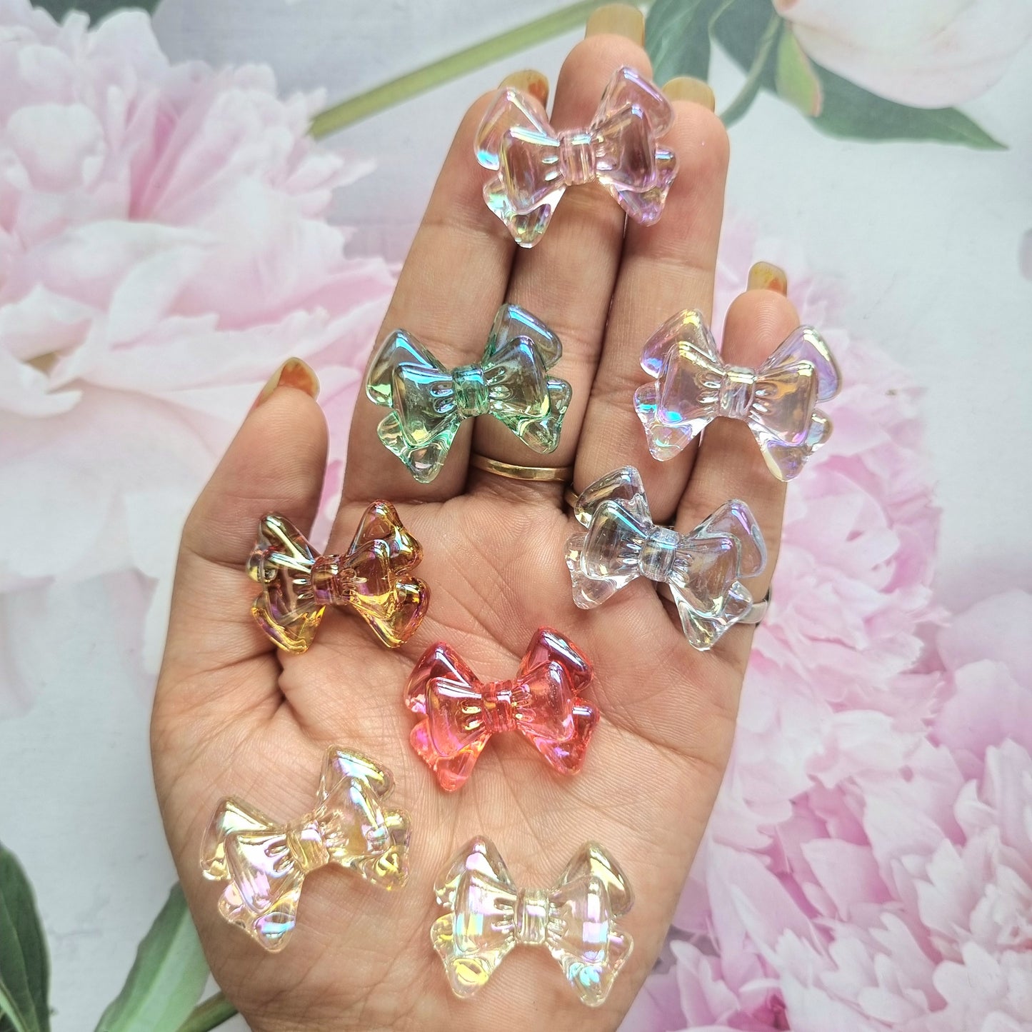 Acrylic Rainbow Shine Premium Bow Beads || UV Plating, Iridescent