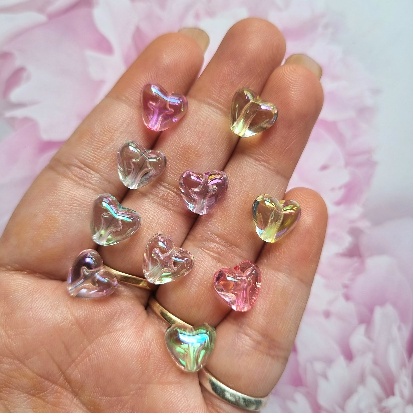 UV Plated Rainbow Shine Iridescent Heart Beads