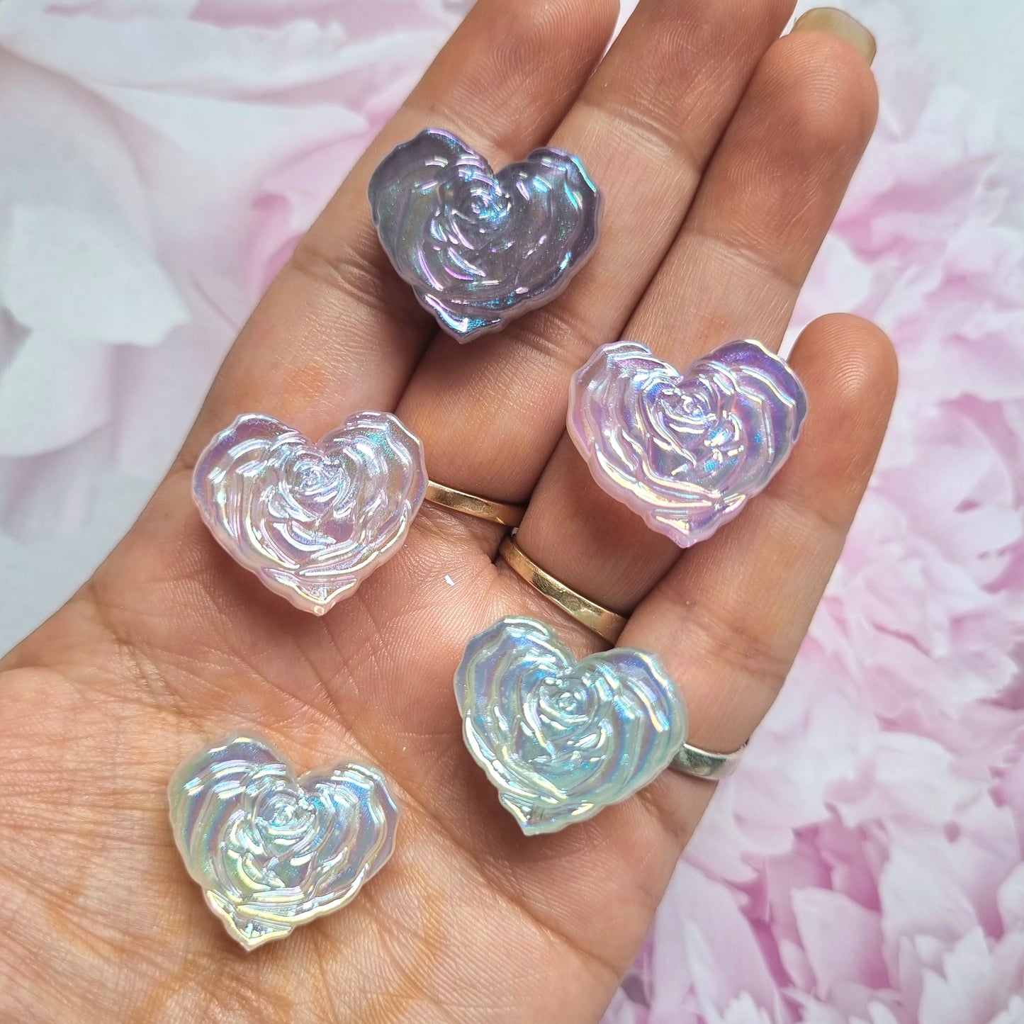 UV Plated Rainbow Shine Iridescent Rose Heart beads