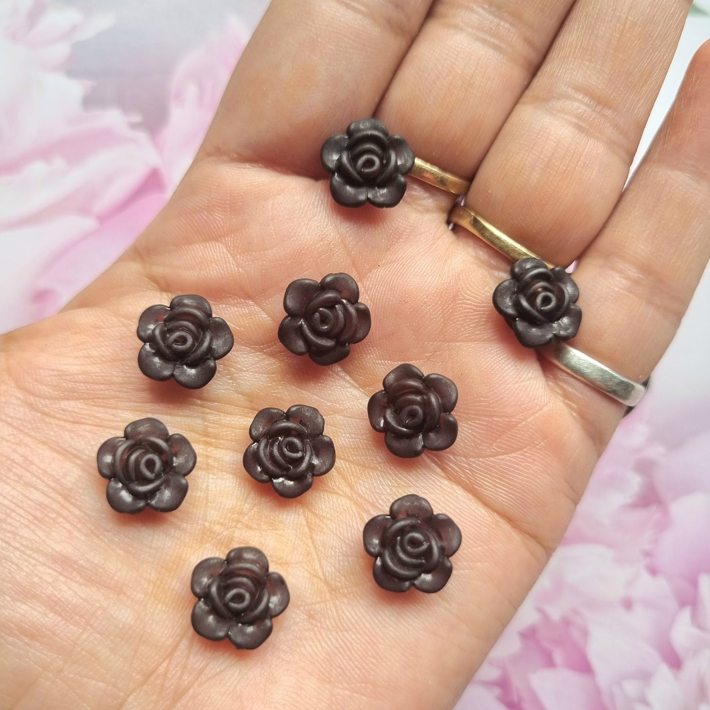 Acrylic Frosted Black Flower Beads