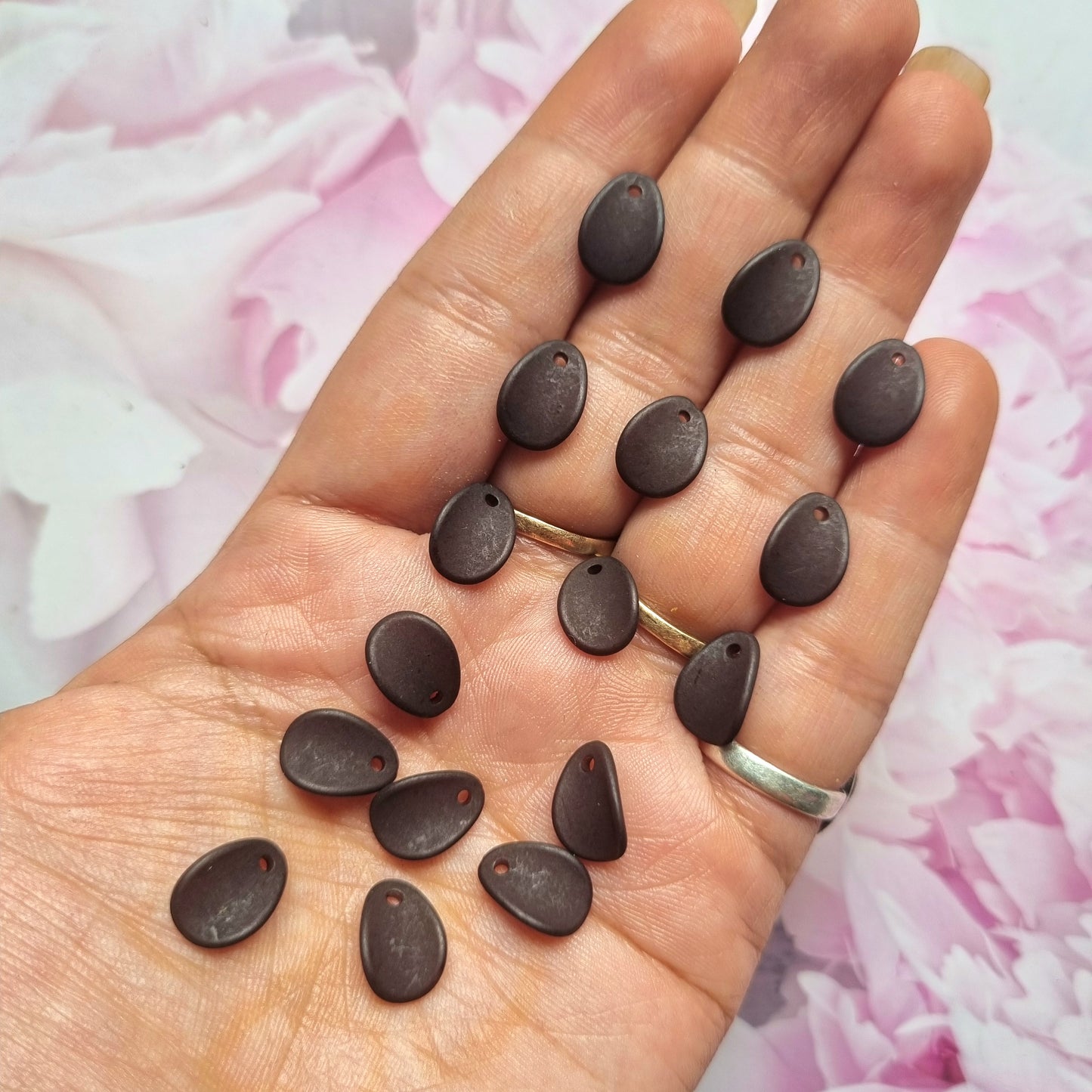 Acrylic Frosted Black Petal Beads