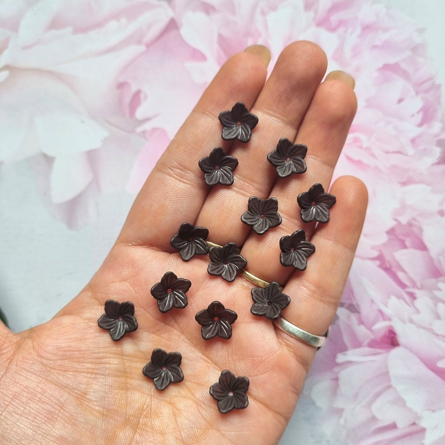 Acrylic Frosted Black Flower Caps