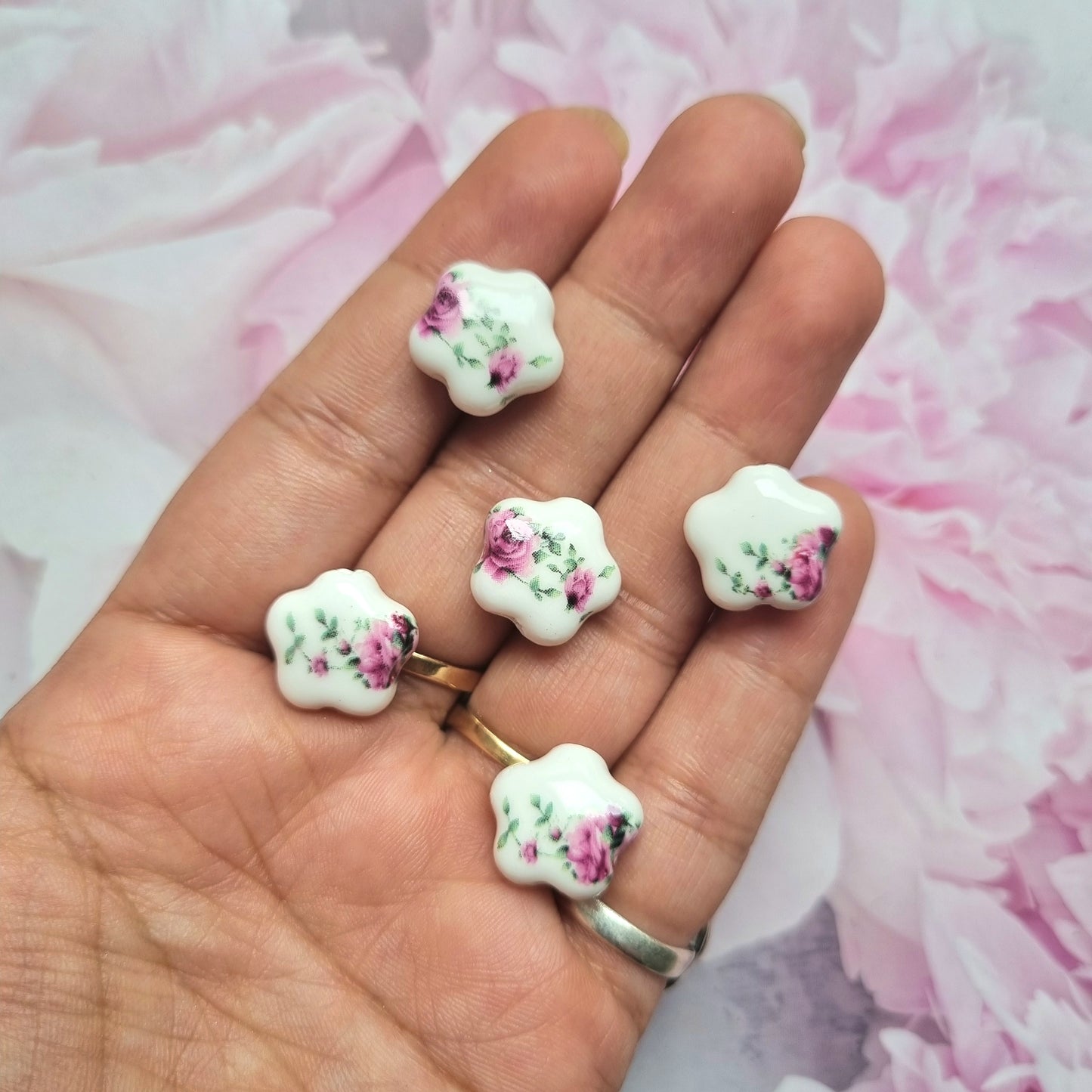 Porcelain Beads - Star (Purple Flower)