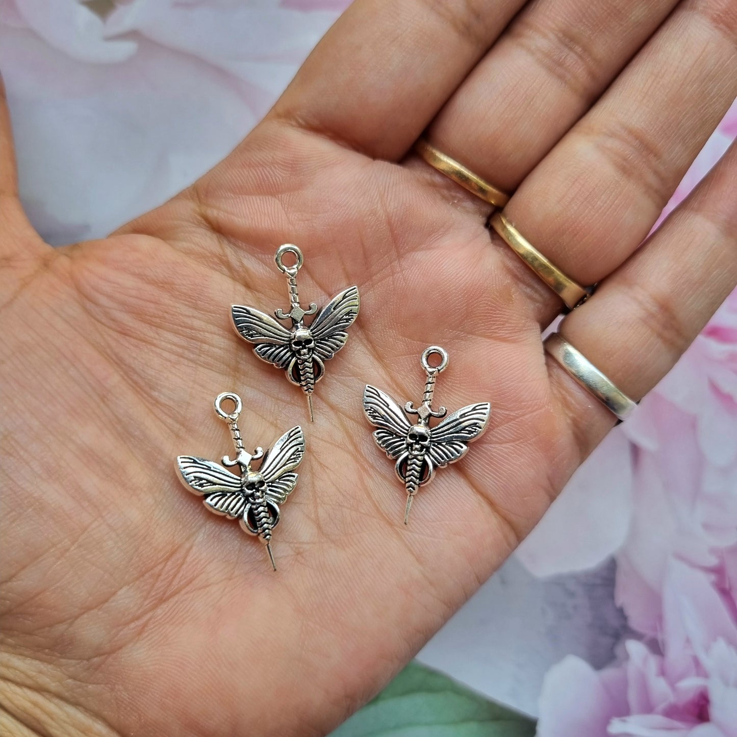 Metal Charms - Skull Sword with Butterfly / Moth