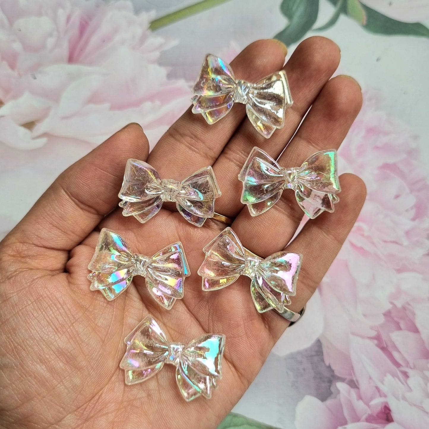 Acrylic Bow Beads || Rainbow Shine (Scratched)