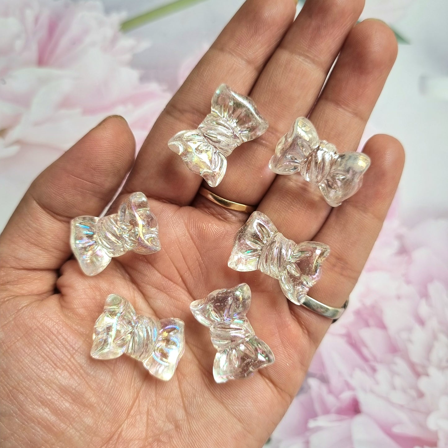 Acrylic Bow Beads || Rainbow Shine (Scratched)