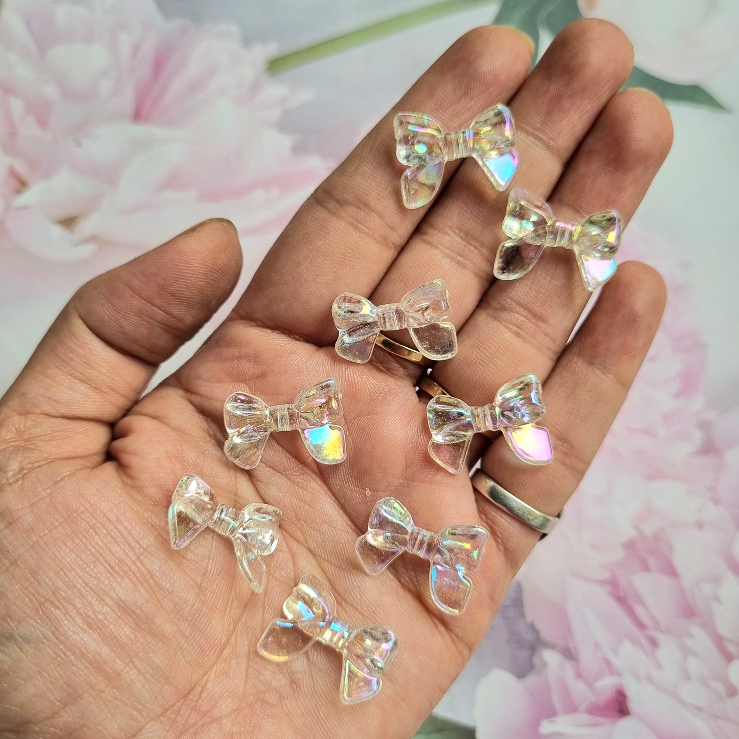 Acrylic Bow Beads || Rainbow Shine (Scratched)
