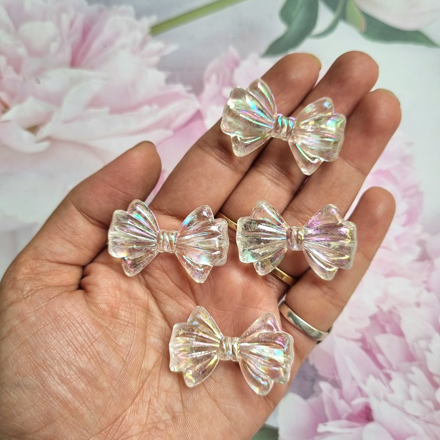 Acrylic Bow Beads || Rainbow Shine (Scratched)
