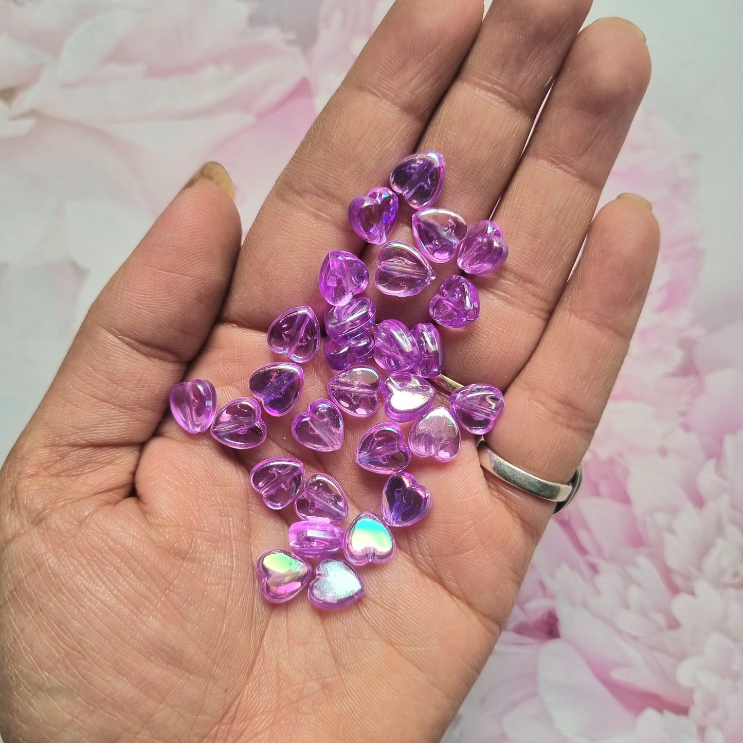 Acrylic Rainbow Shine Purple Heart Beads