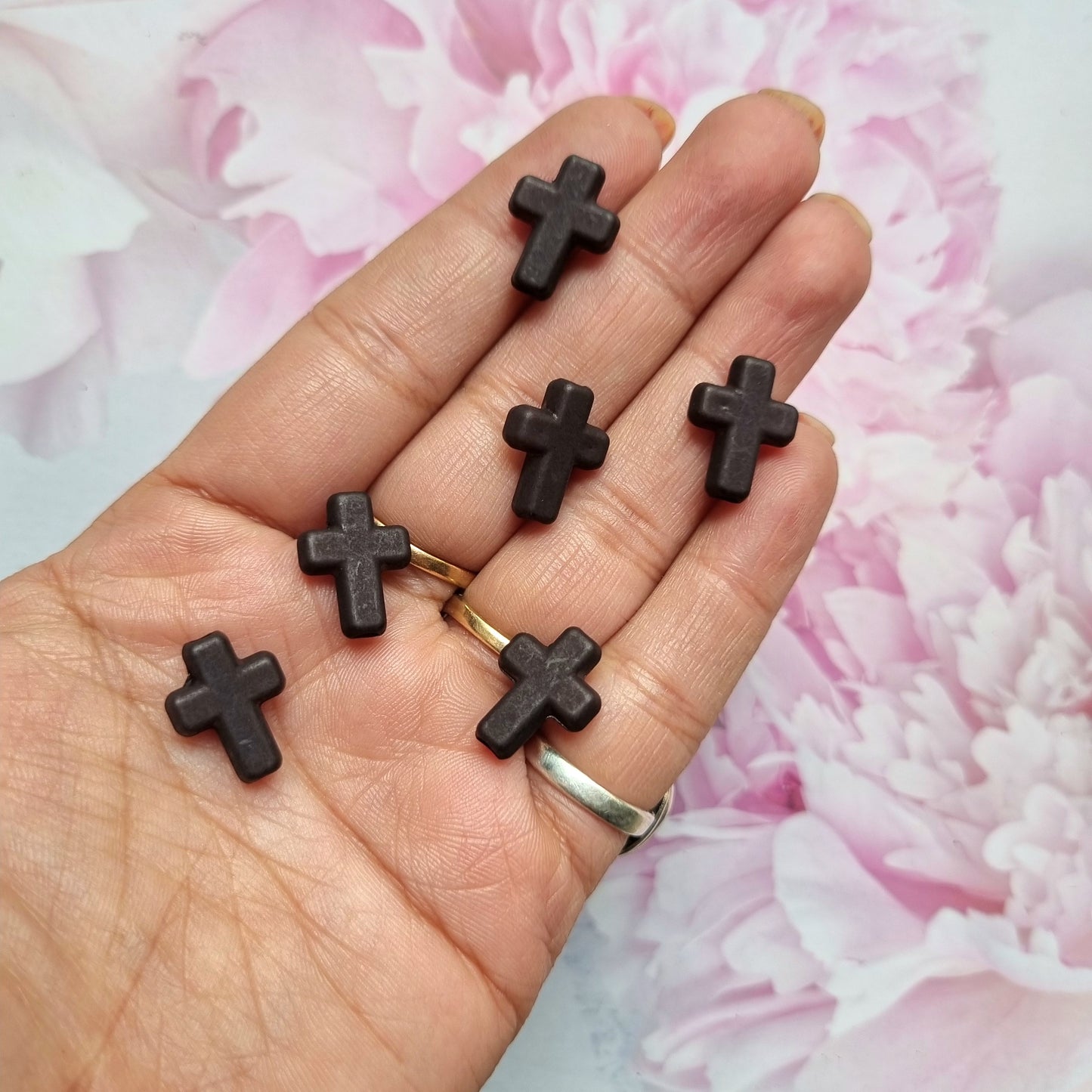 Acrylic Frosted Black Cross Beads