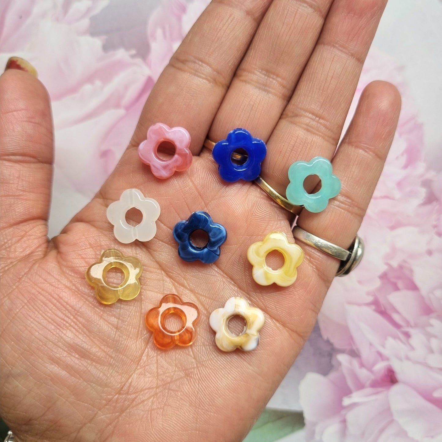Acrylic Marble Hollow Flower Beads