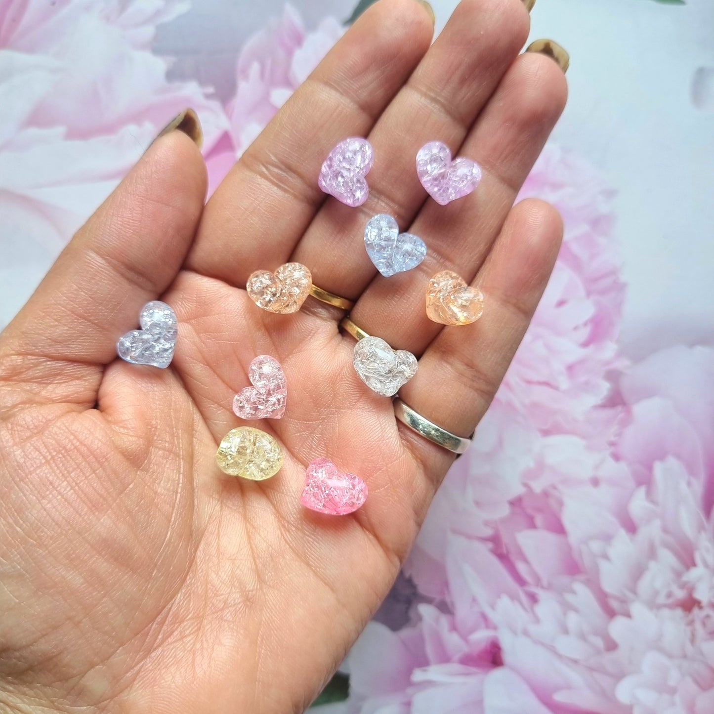 Acrylic Crackle Heart Beads ( Horizontal Hole)