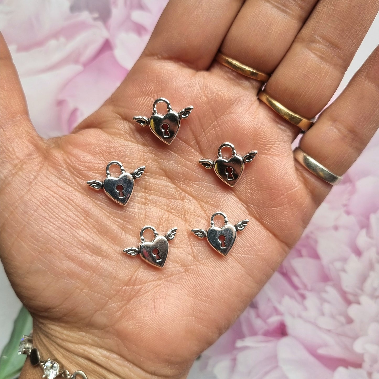 Metal Charms - Heart Lock with Wing