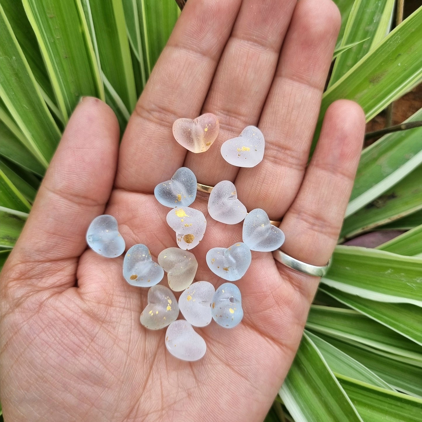 Acrylic Golden Foil Heart Beads