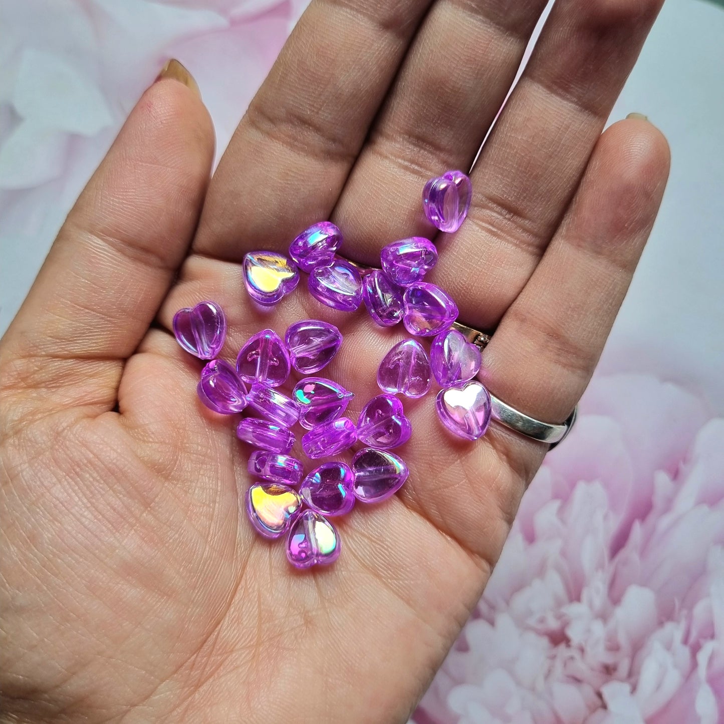 Acrylic Rainbow shine Heart Beads