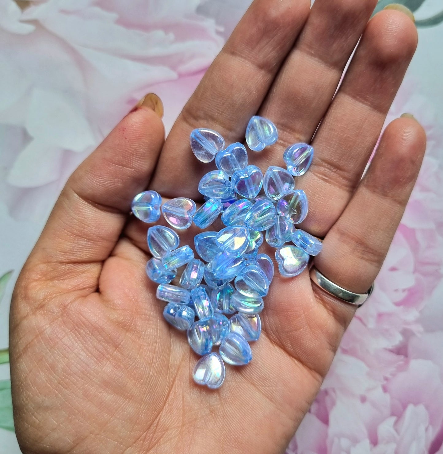 Acrylic Rainbow shine Heart Beads