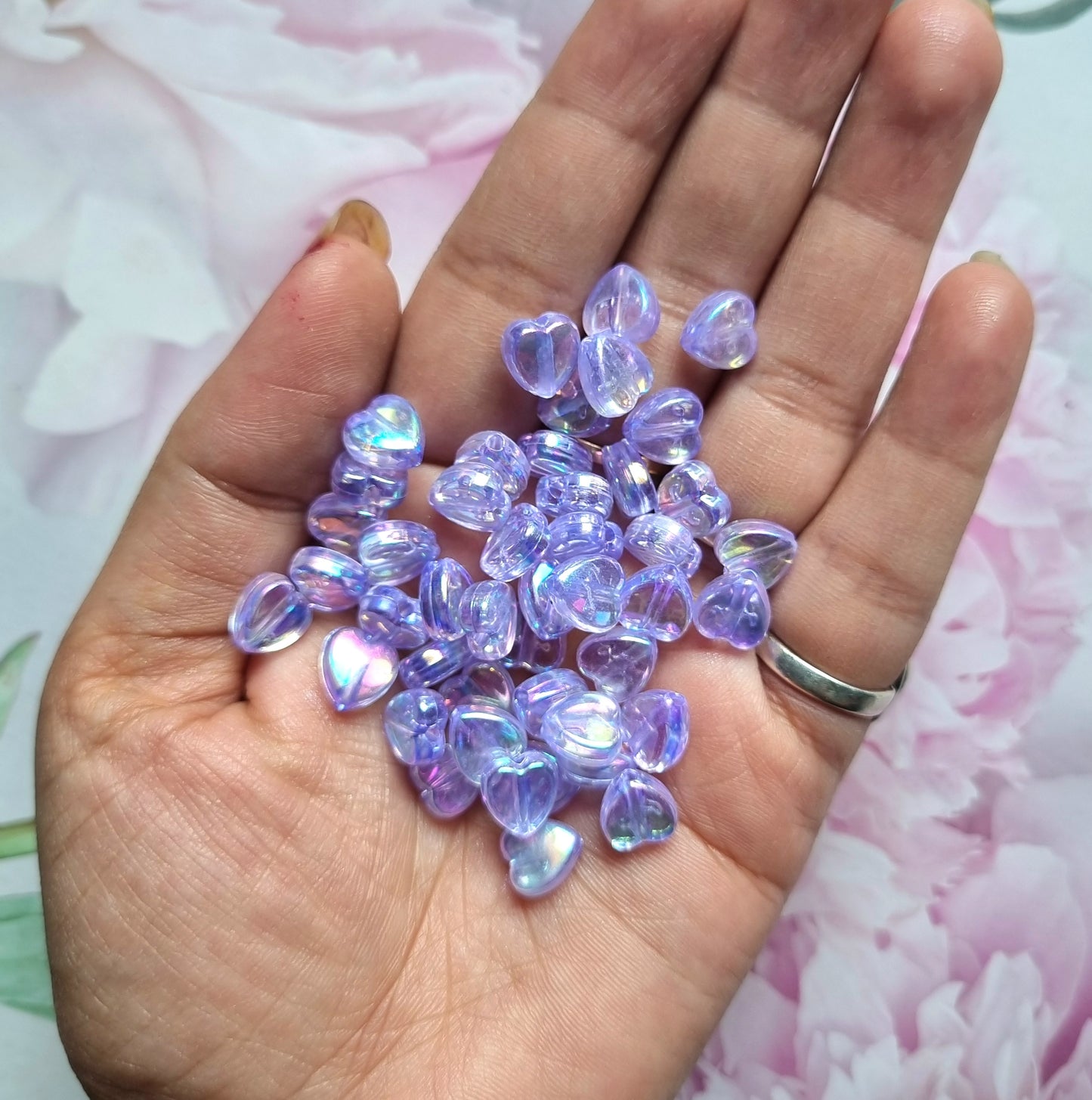 Acrylic Rainbow shine Heart Beads