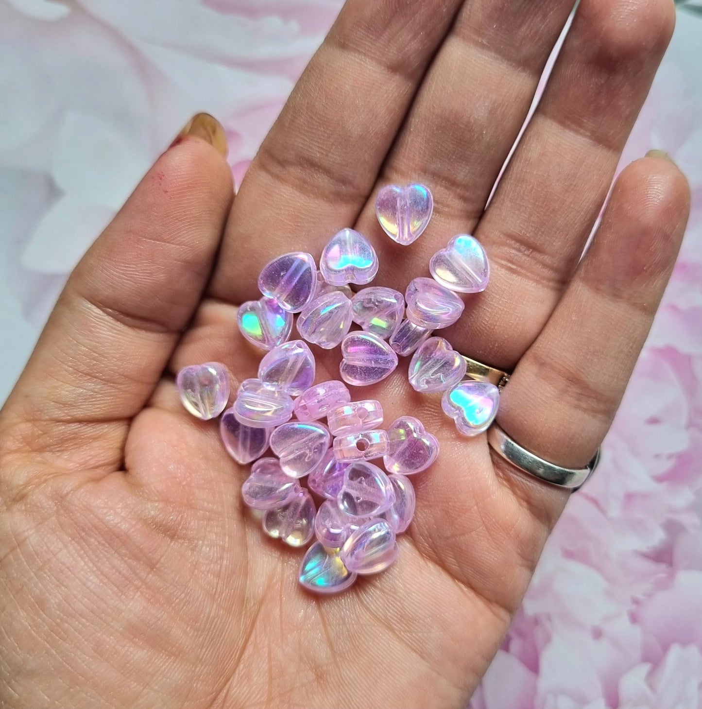 Acrylic Rainbow shine Heart Beads