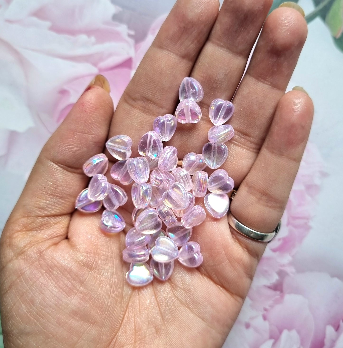 Acrylic Rainbow shine Heart Beads