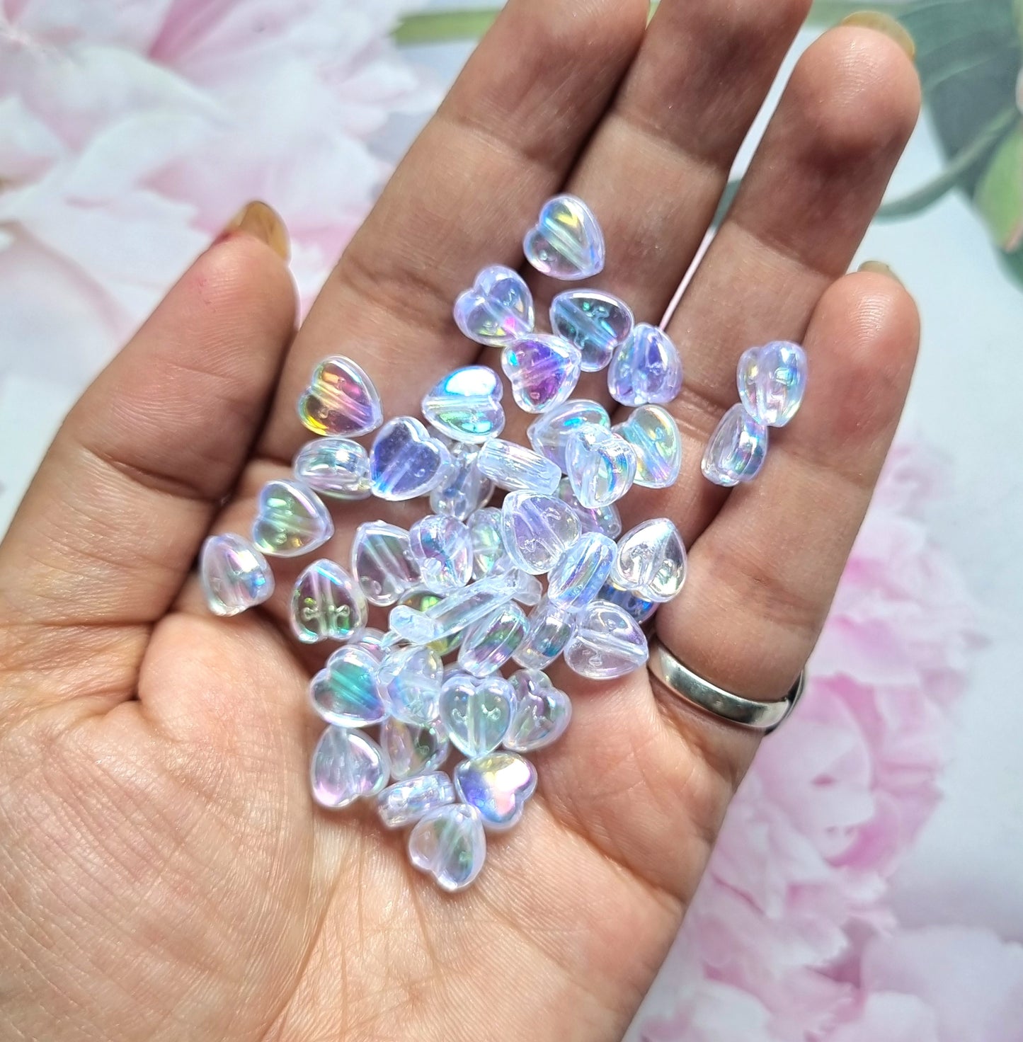 Acrylic Rainbow shine Heart Beads