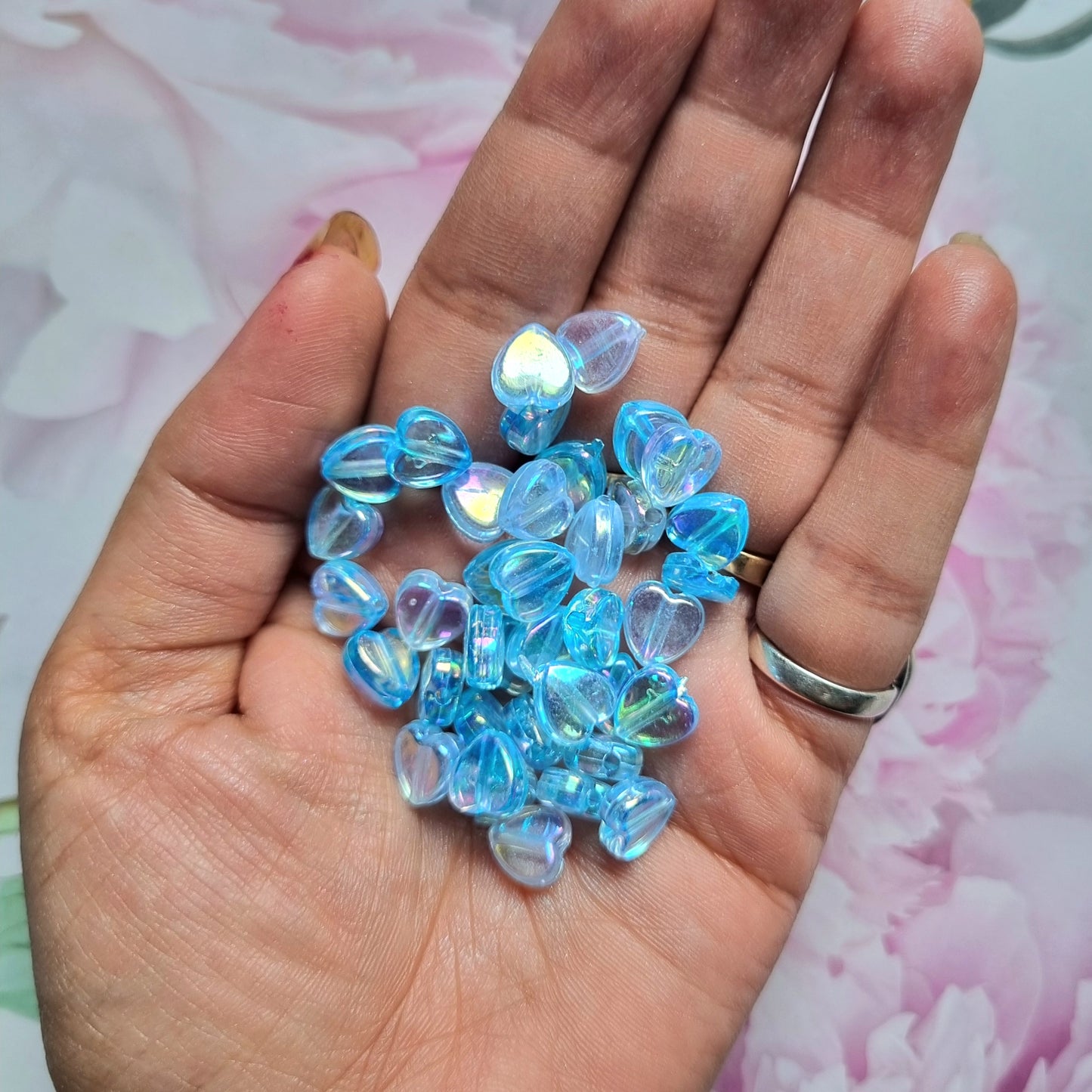 Acrylic Rainbow shine Heart Beads