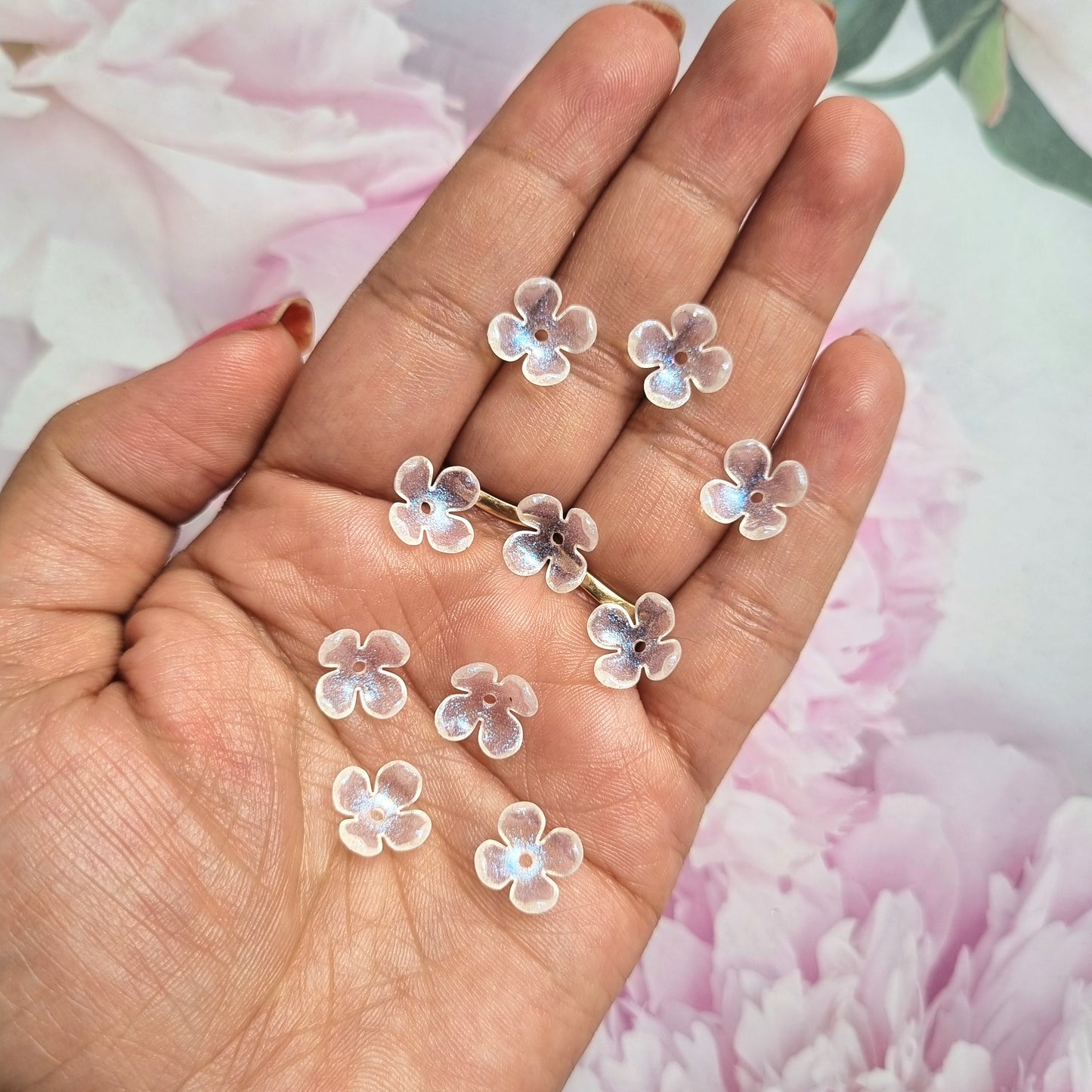 Acrylic Glitter Flower Caps Beads