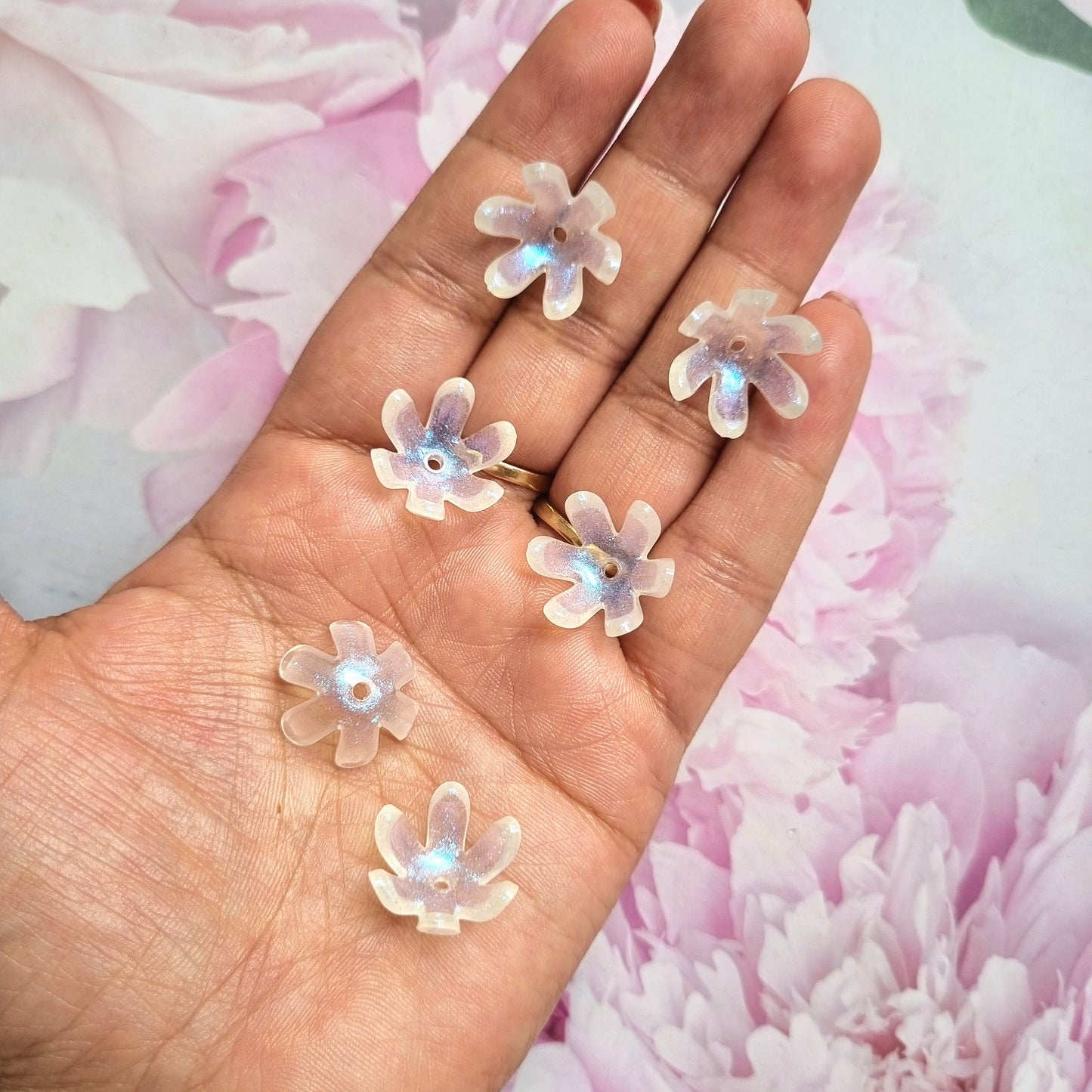 Acrylic Glitter Flower Caps Beads