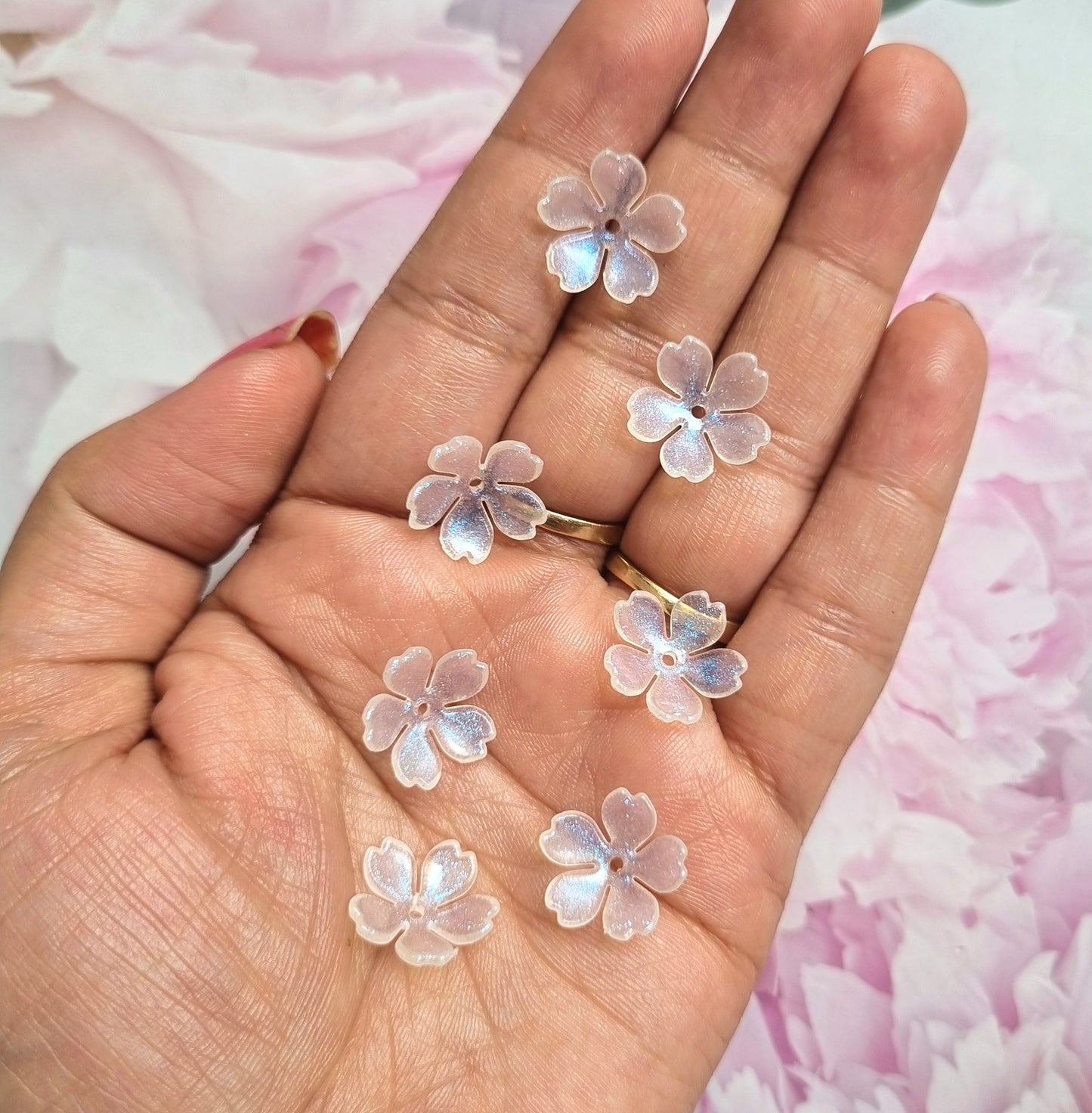 Acrylic Glitter Flower Caps Beads