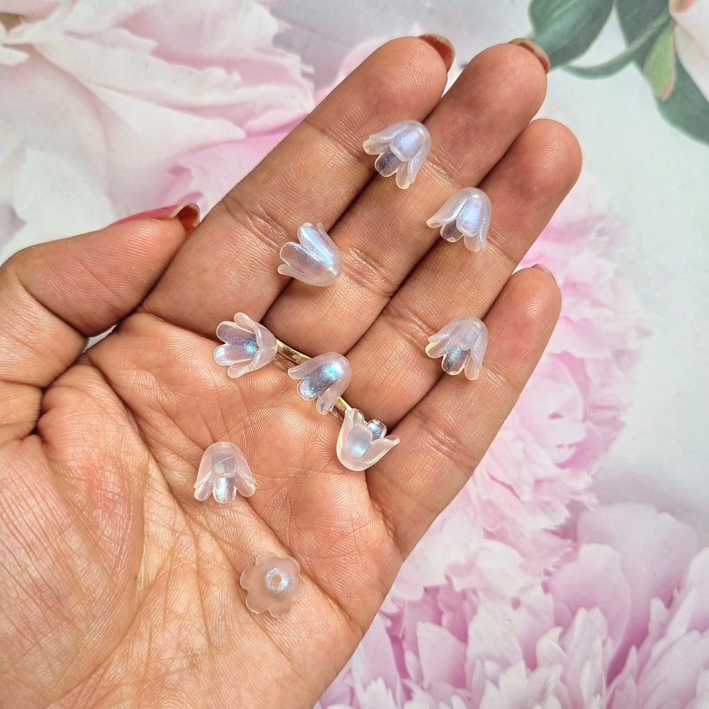 Acrylic Glitter Flower Caps Beads