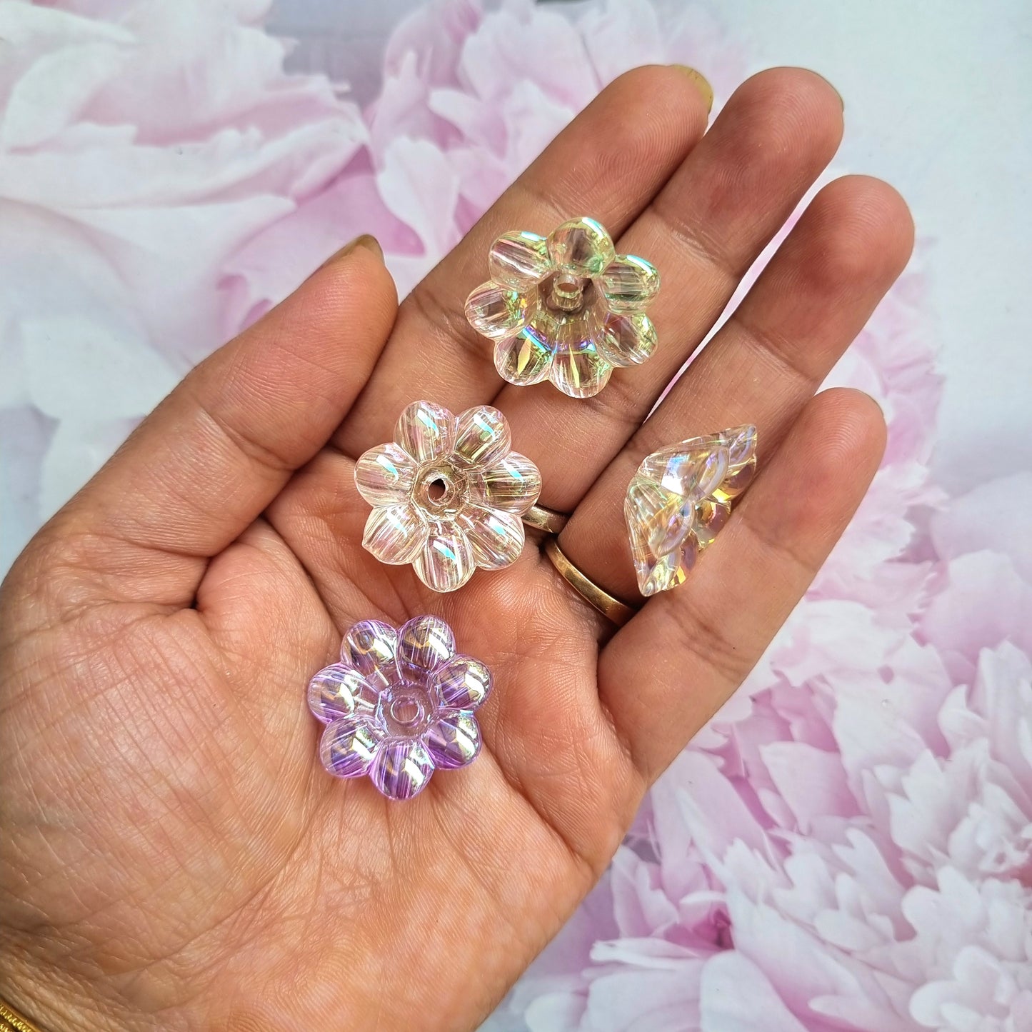 UV Plating, Iridescent Flower Beads