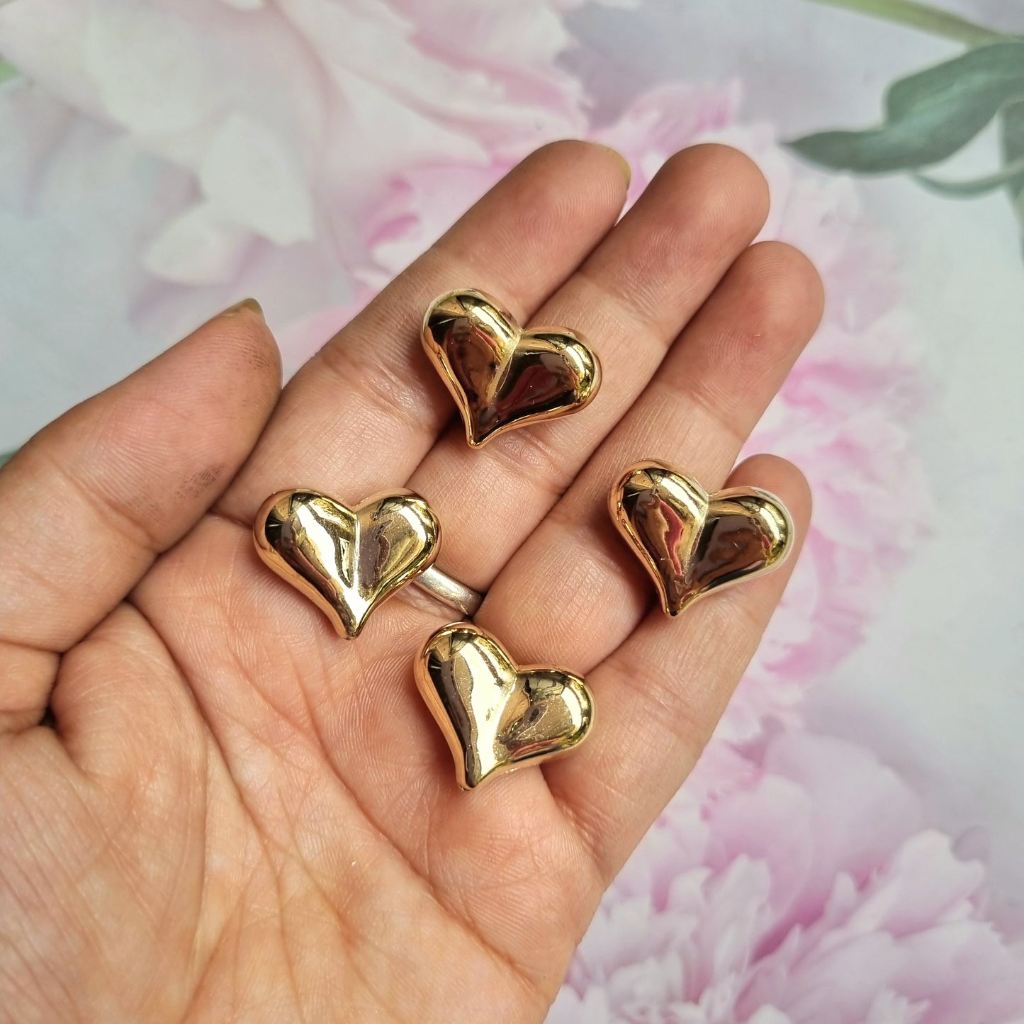 Golden CCB Puffy Heart Beads