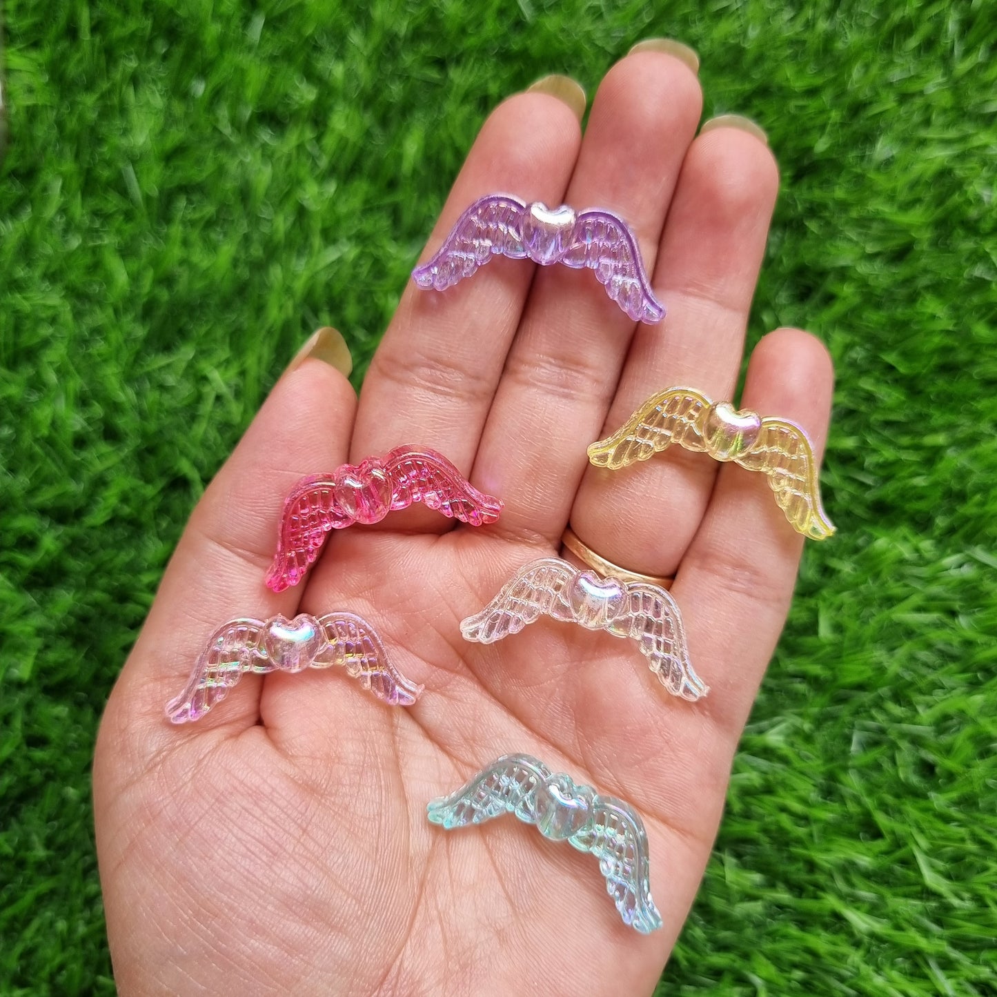 Premium Rainbow Shine Wing with Heart Beads