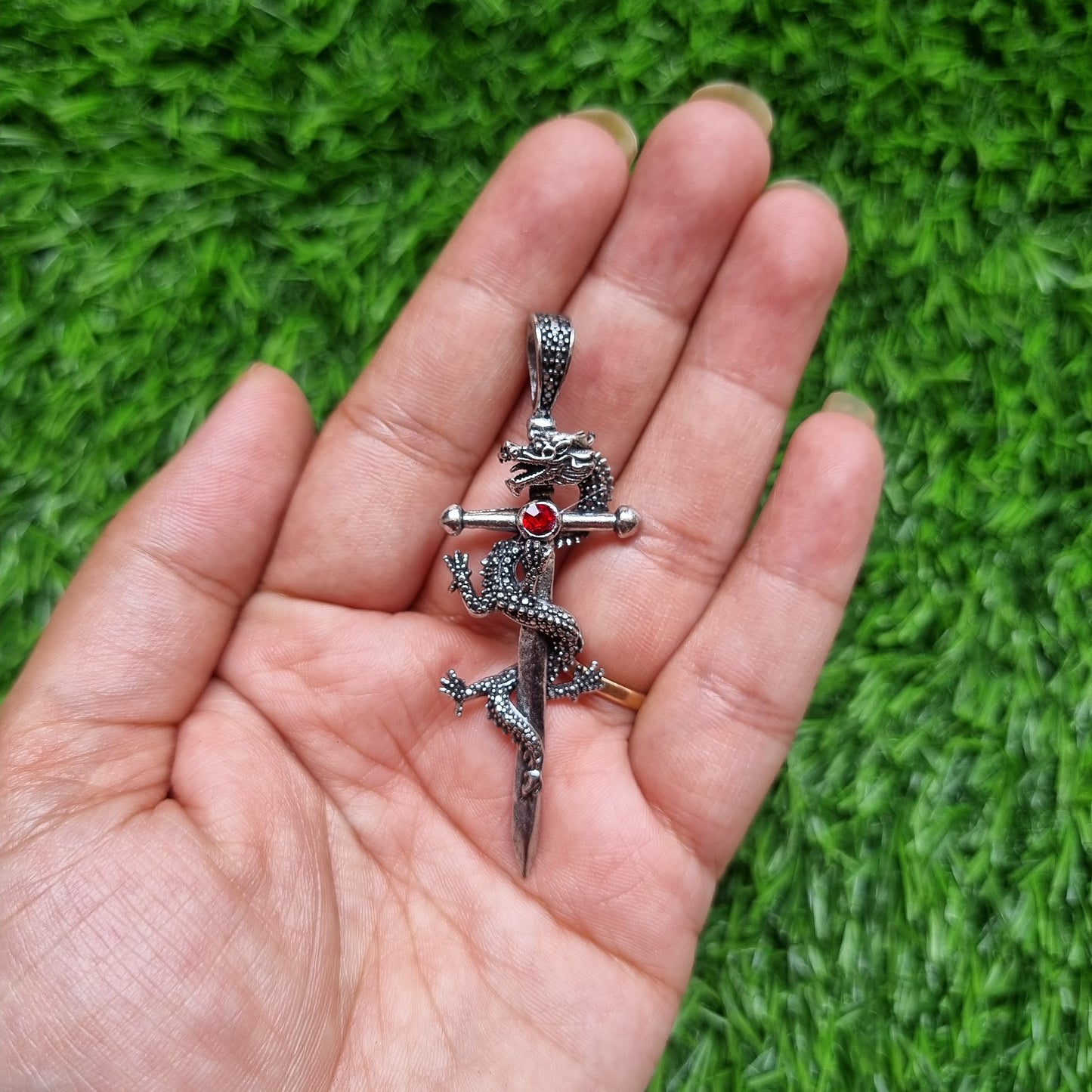 Metal Charm- Sword with Dragon