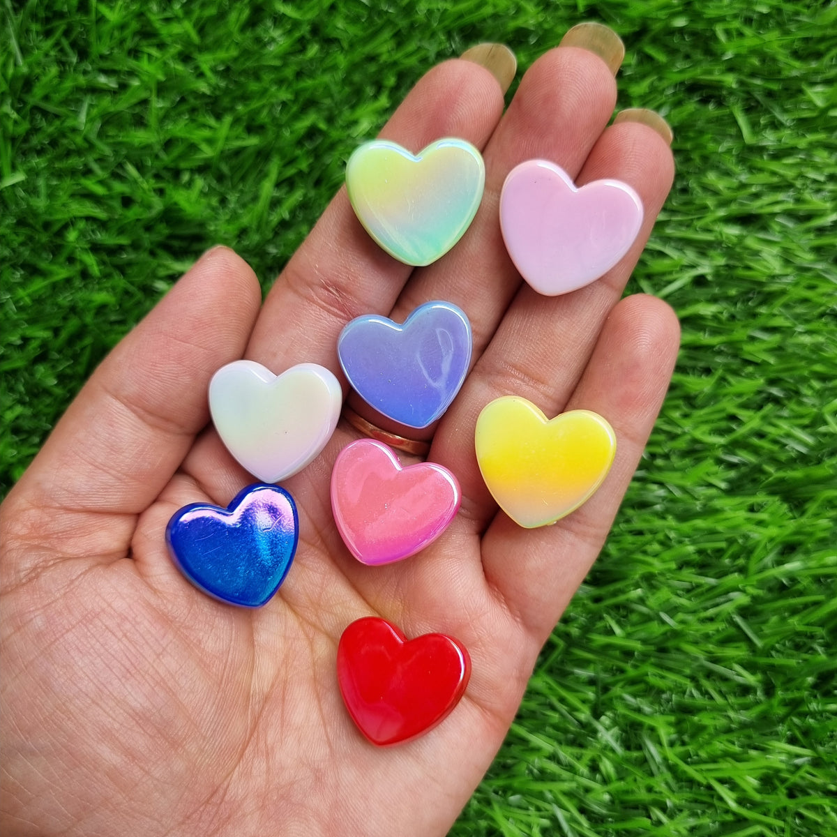 UV Plating Opaque Iridescent Heart Beads