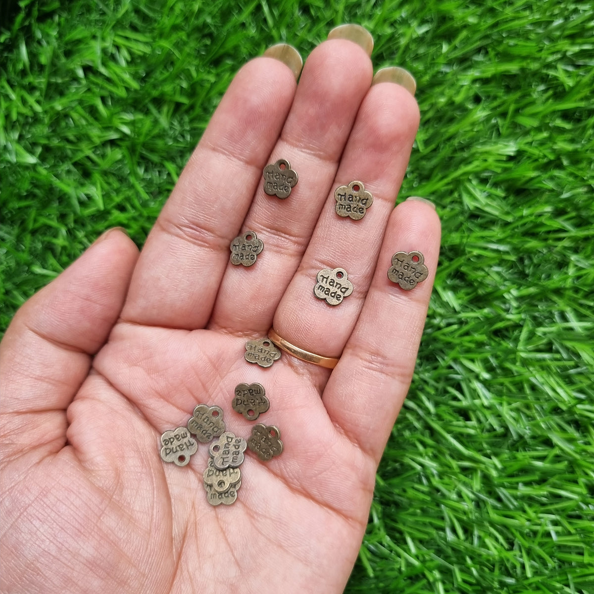 Metal Charms - Flower with Handmade text
