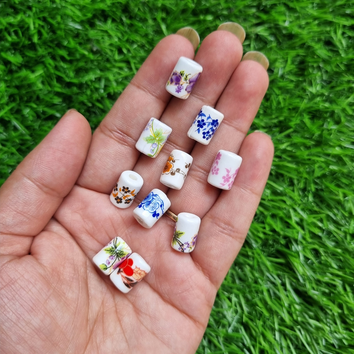 Porcelain Beads - Printed Cylindrical