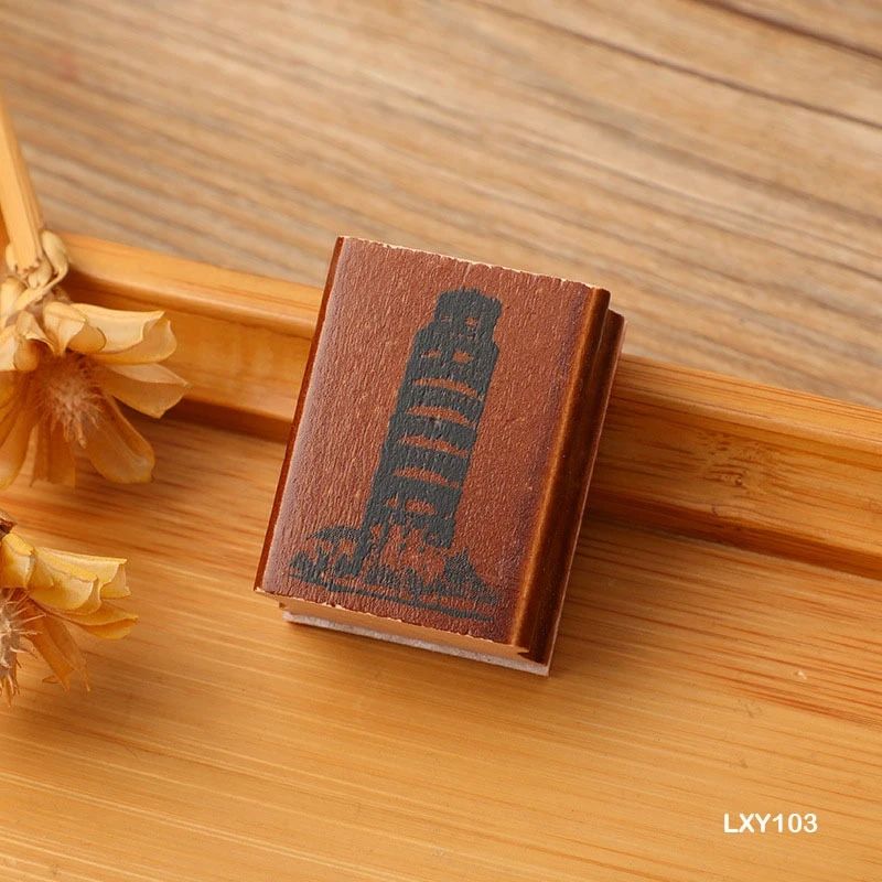 Wooden Vintage Monuments Rubber Stamp (Travel Theme)