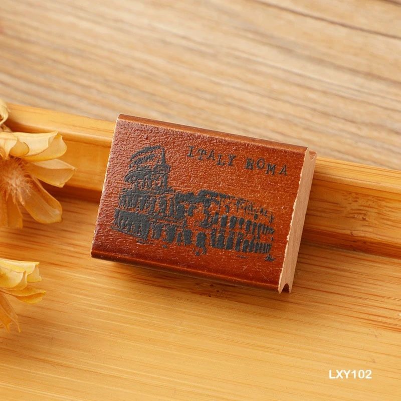 Wooden Vintage Monuments Rubber Stamp (Travel Theme)