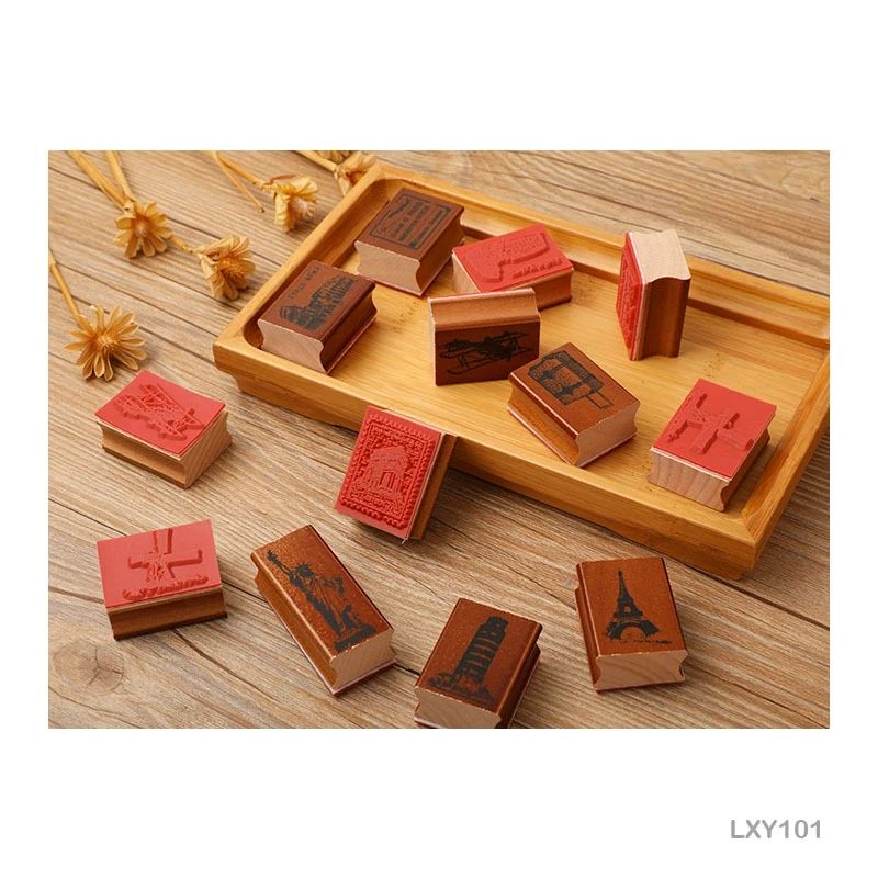 Wooden Vintage Monuments Rubber Stamp (Travel Theme)