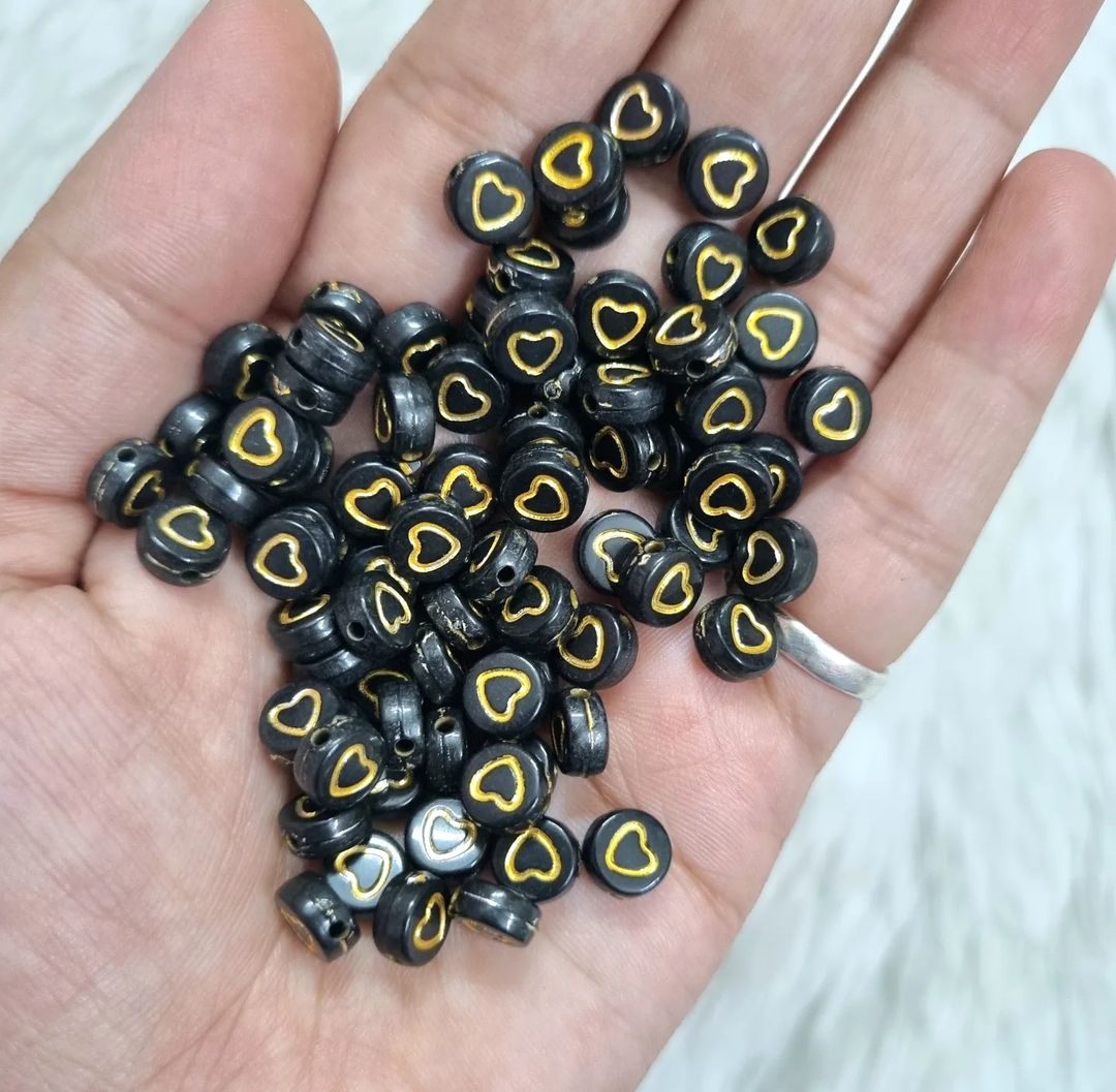 Acrylic Heart Printed Round Beads