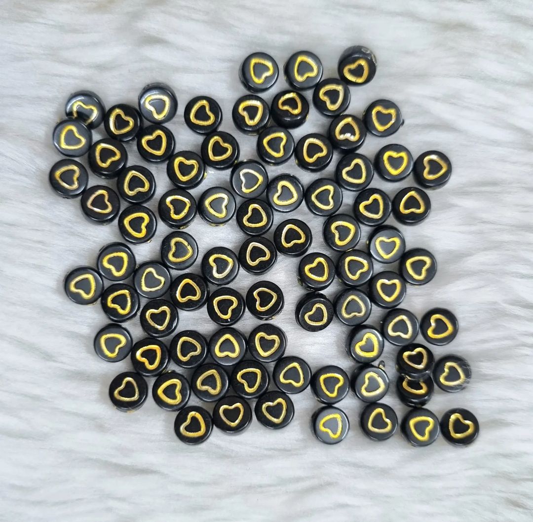 Acrylic Heart Printed Round Beads
