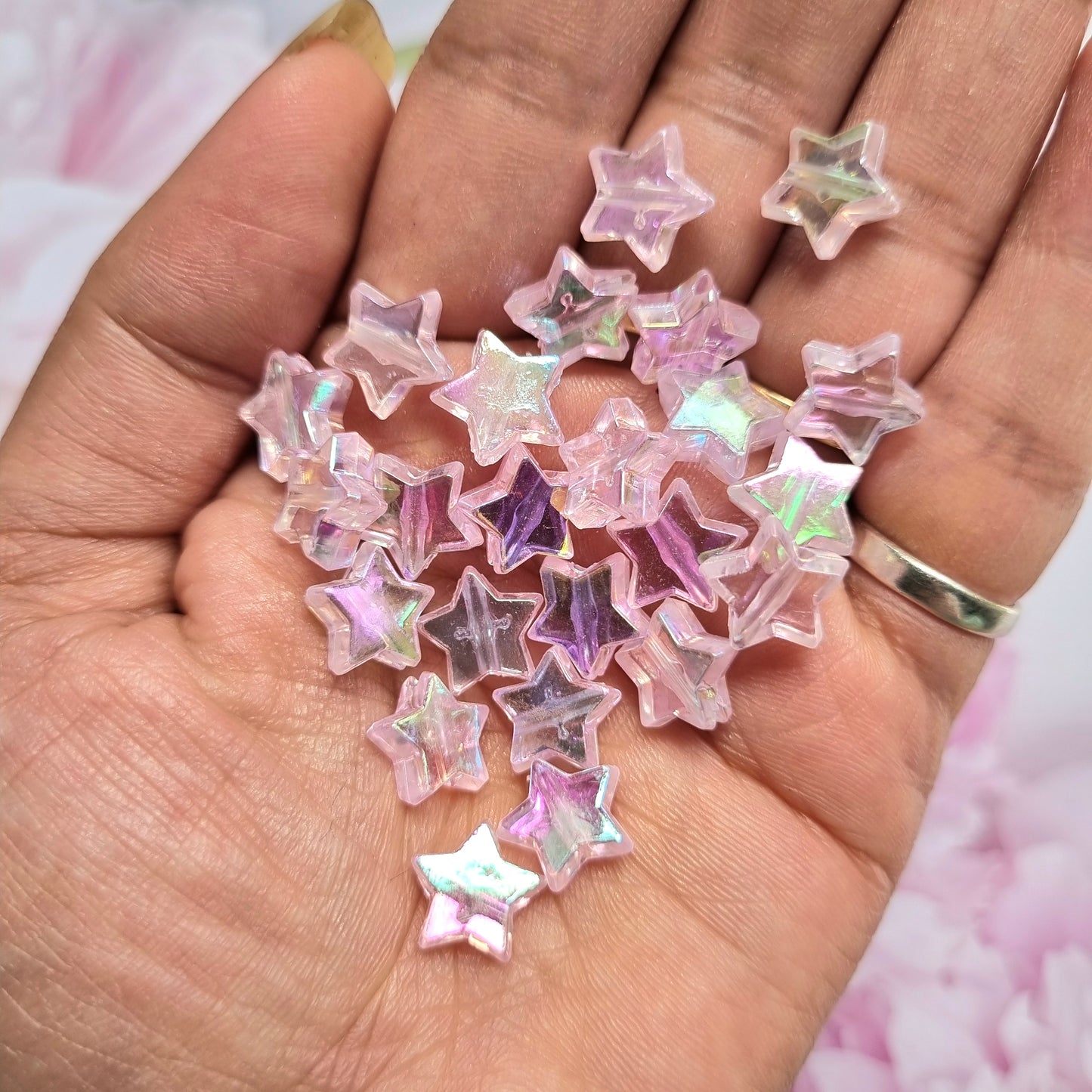 Acrylic Rainbow Shine Star Beads (Pink Colour)
