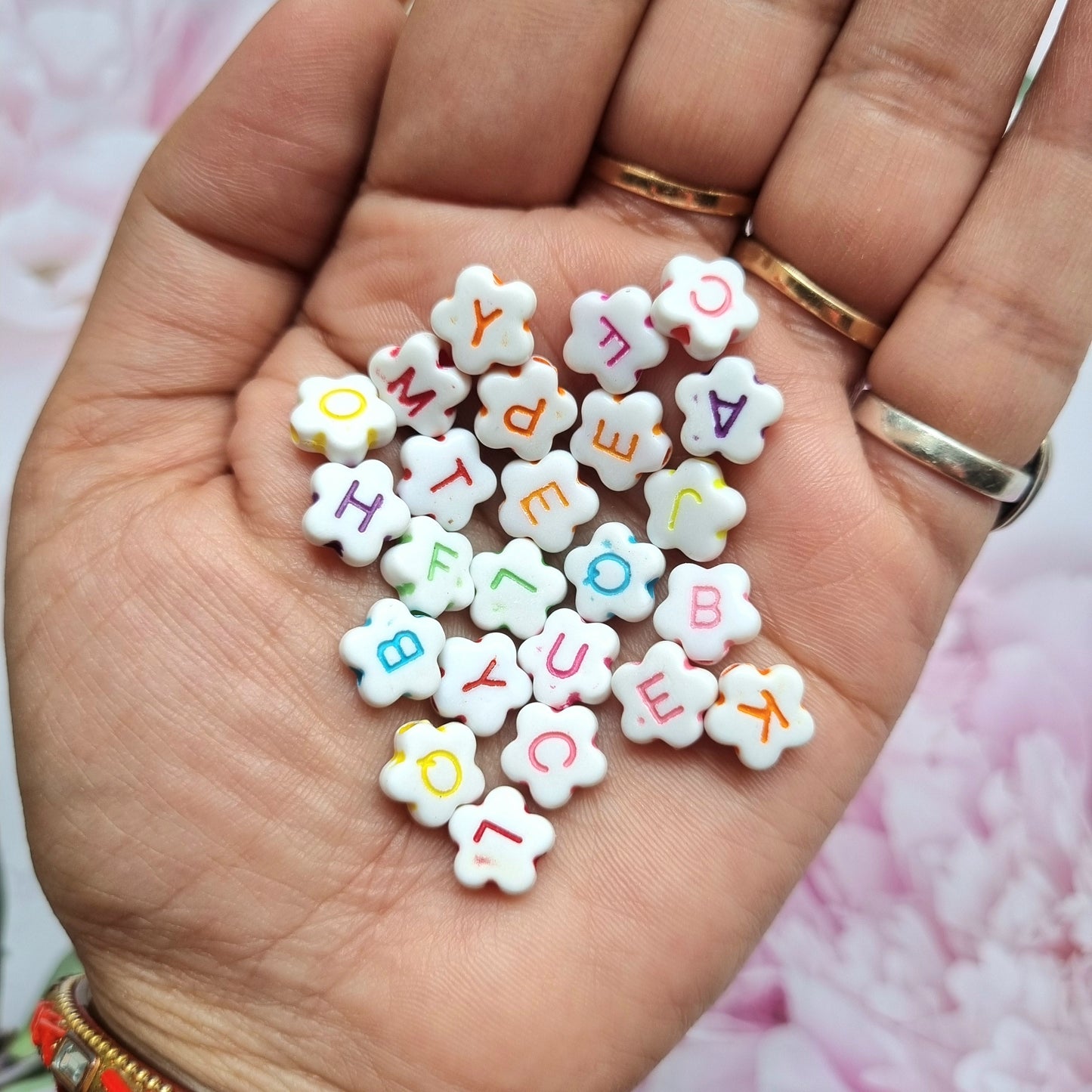 Acrylic Alphabet Beads (colourful, floral shape)