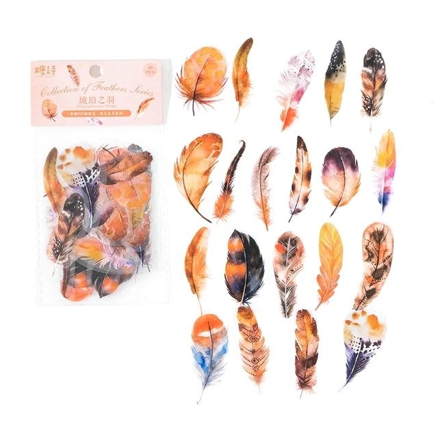 Feather PET Stickers (40 Stickers) Size - 50-60mm