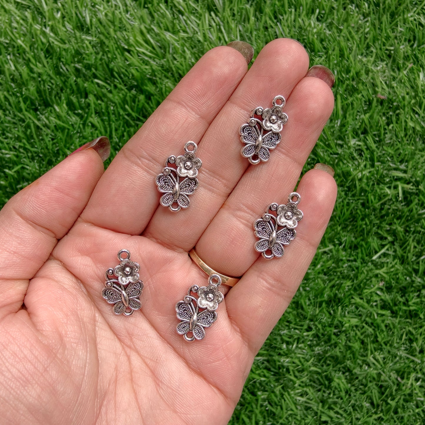 Metal Charms -Butterfly with Flower connector
